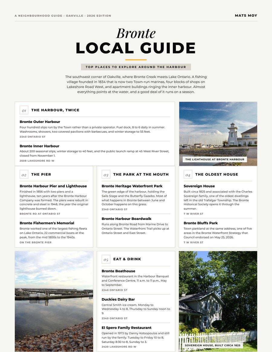 The first page of the Bronte guide, showing the title and the ten numbered local picks