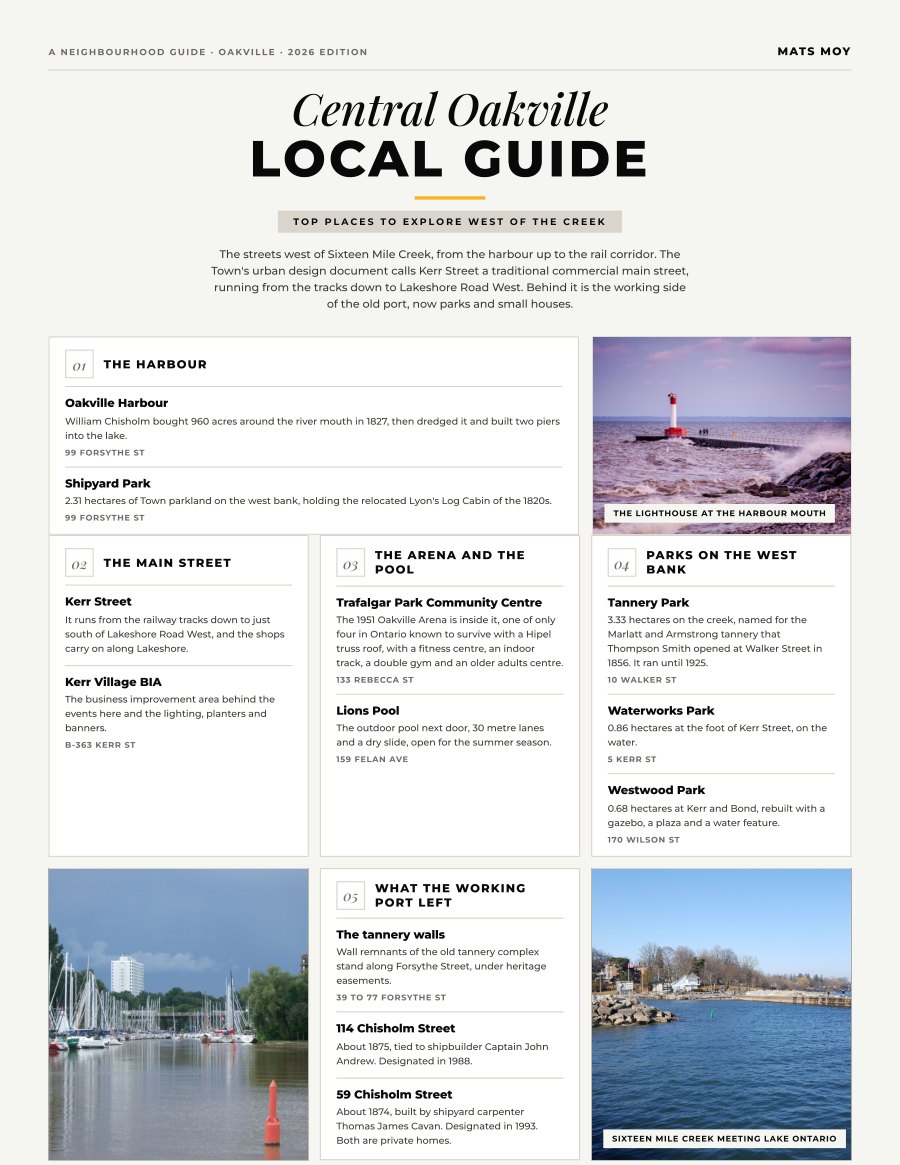 The first page of the Central Oakville guide, showing the title and the ten numbered local picks