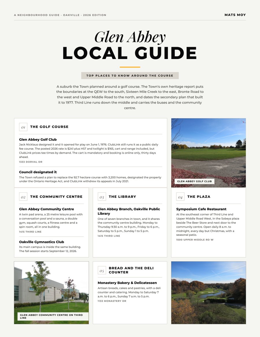 The first page of the Glen Abbey guide, showing the title and the ten numbered local picks