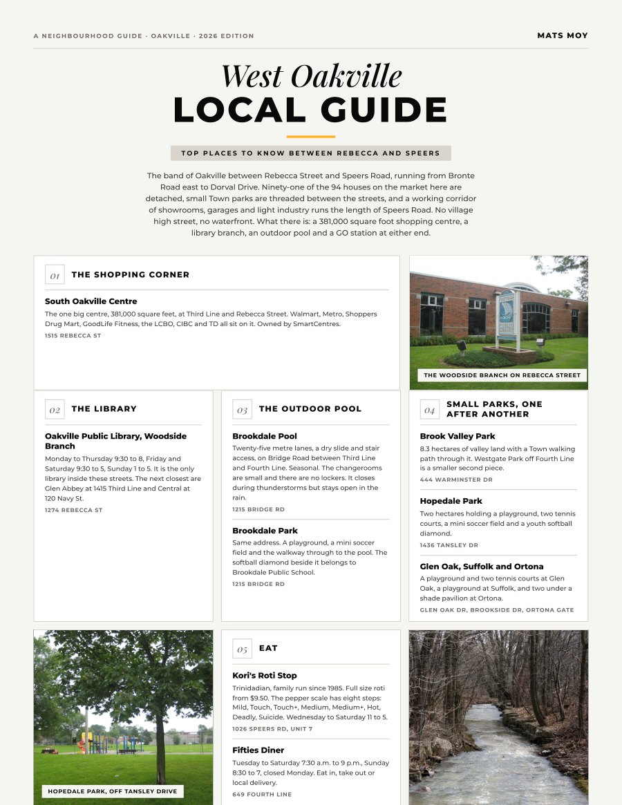 The first page of the West Oakville guide, showing the title and the ten numbered local picks