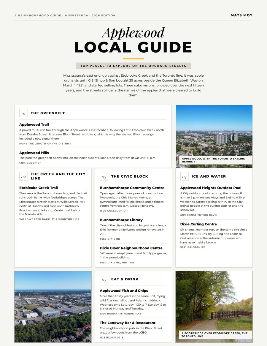 The first page of the Applewood guide, showing the title and the ten numbered local picks