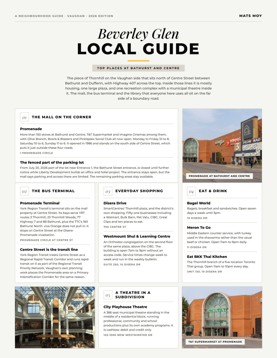 The first page of the Beverley Glen guide, showing the title and the ten numbered local picks