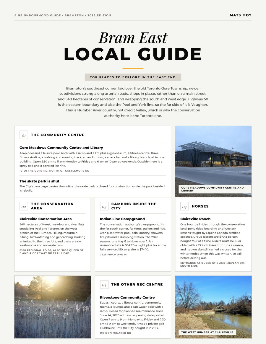 The first page of the Bram East guide, showing the title and the ten numbered local picks