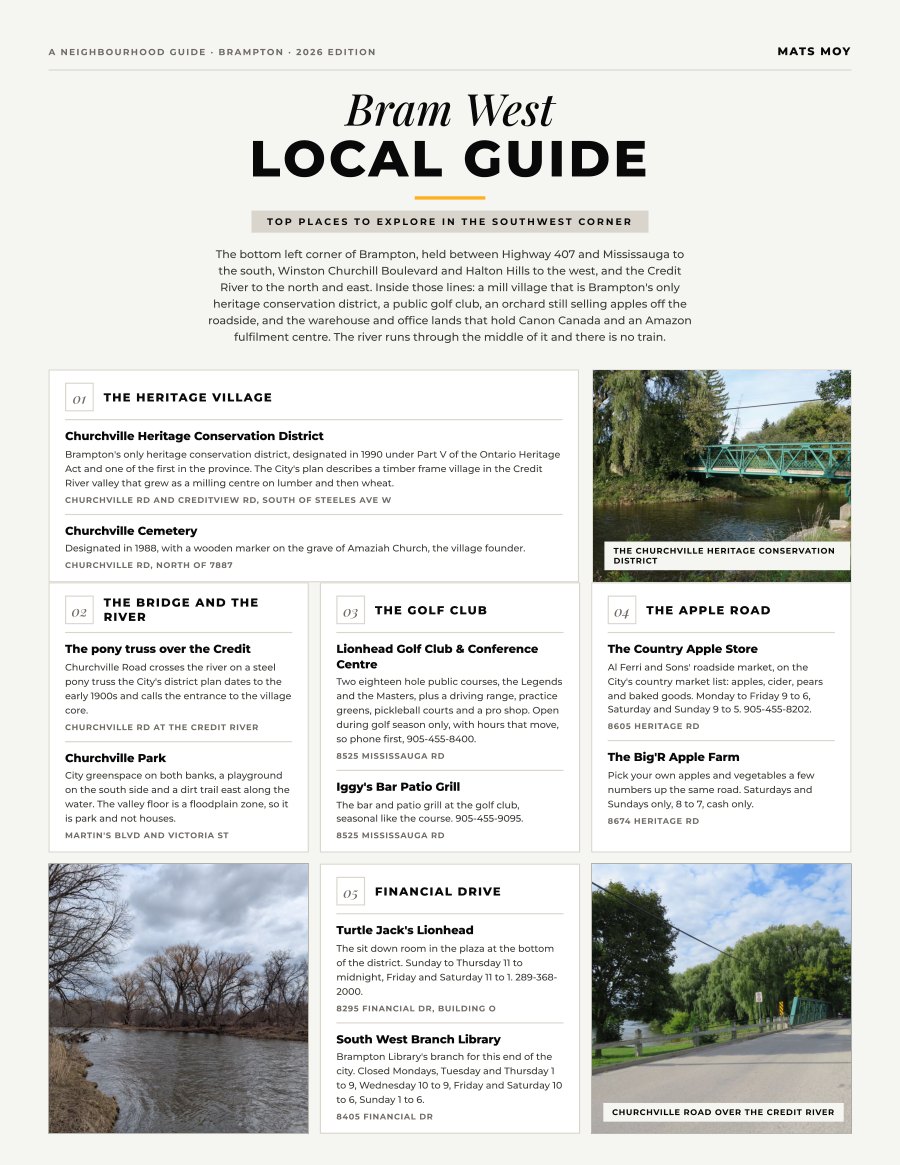 The first page of the Bram West guide, showing the title and the ten numbered local picks