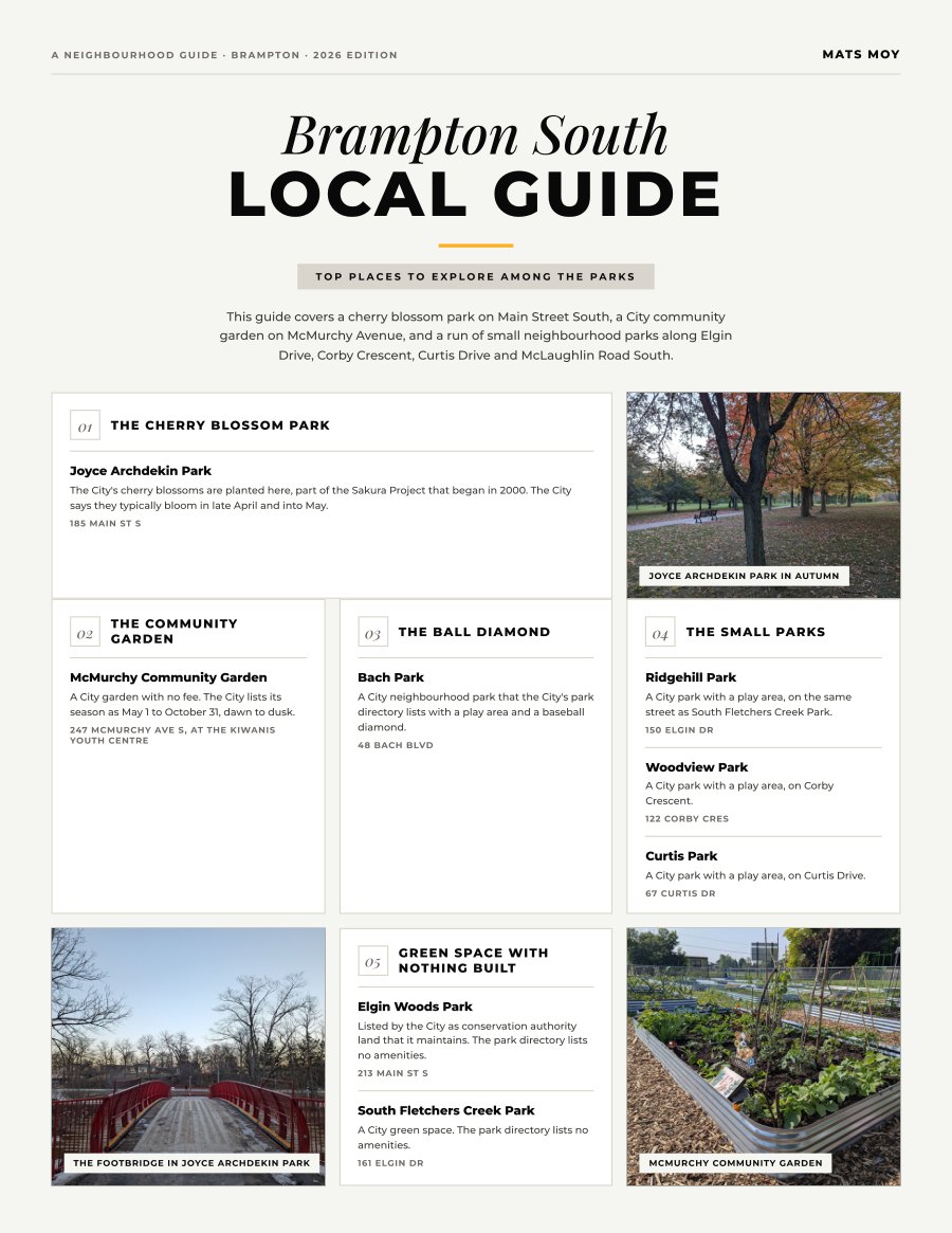 The first page of the Brampton South guide, showing the title and the ten numbered local picks