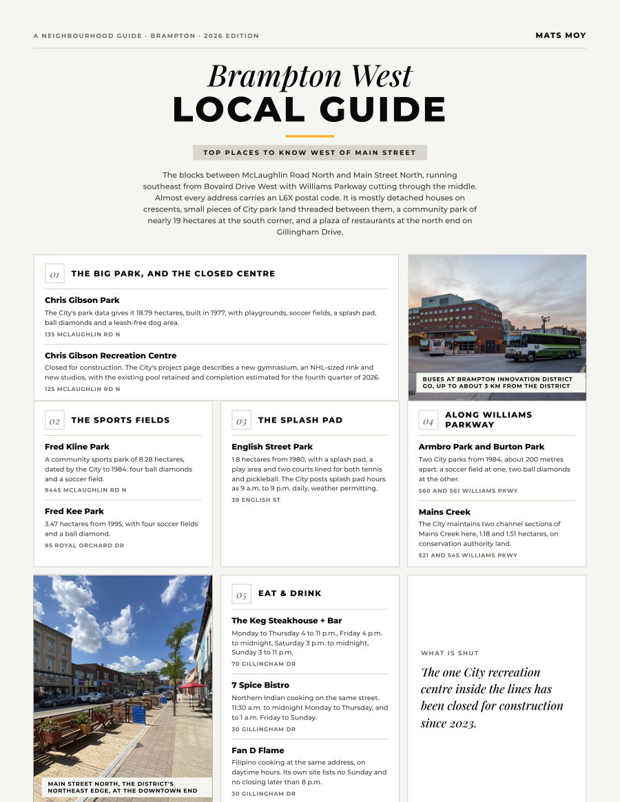 The first page of the Brampton West guide, showing the title and the ten numbered local picks