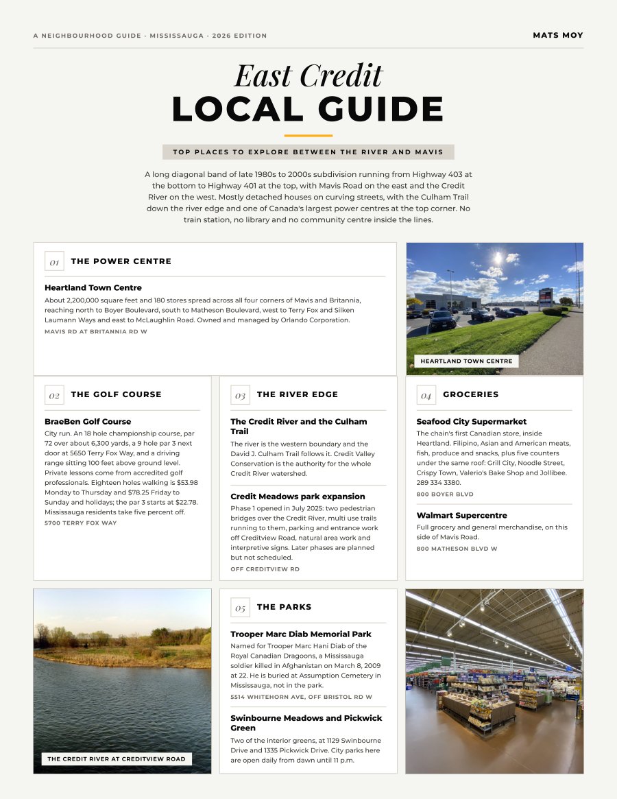 The first page of the East Credit guide, showing the title and the ten numbered local picks