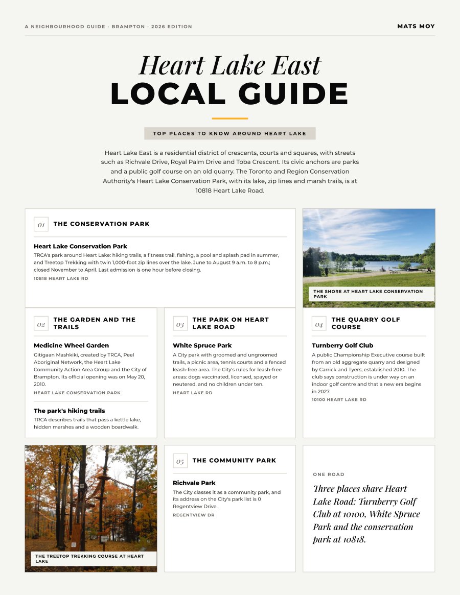 The first page of the Heart Lake East guide, showing the title and the ten numbered local picks