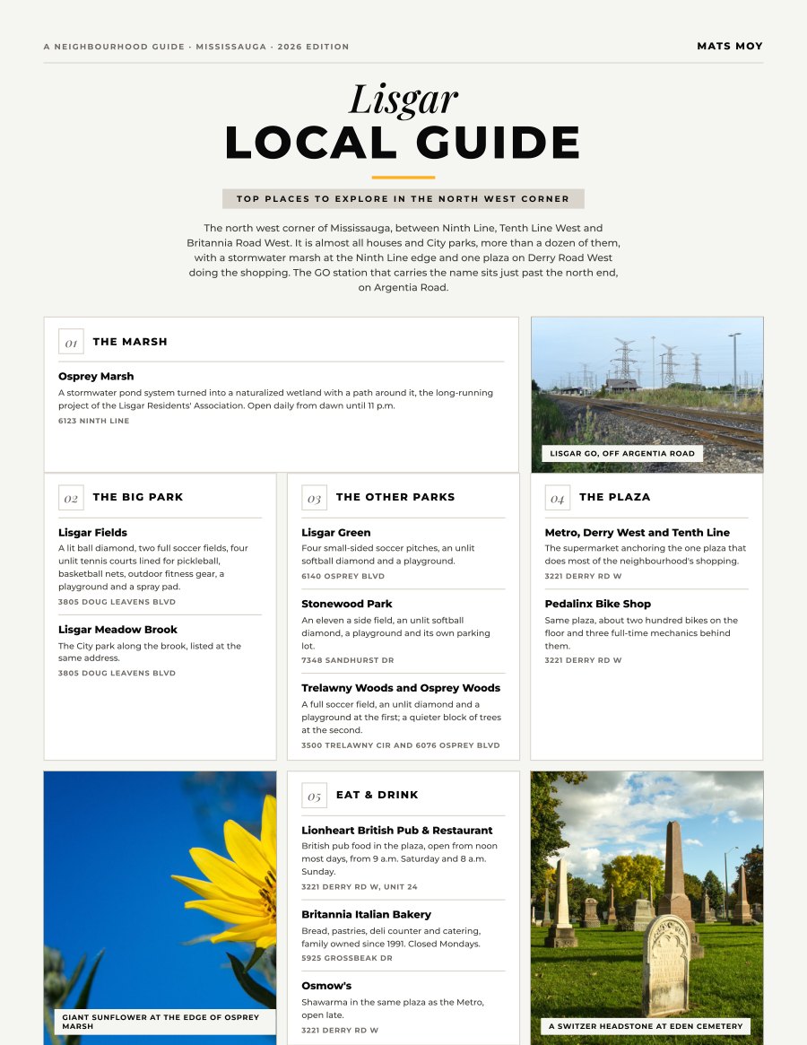 The first page of the Lisgar guide, showing the title and the ten numbered local picks
