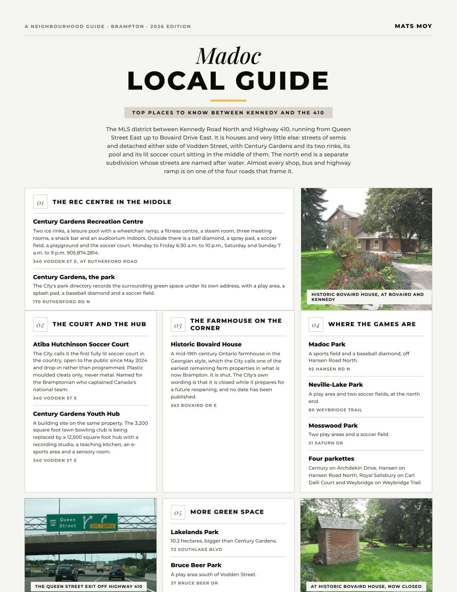 The first page of the Madoc guide, showing the title and the ten numbered local picks