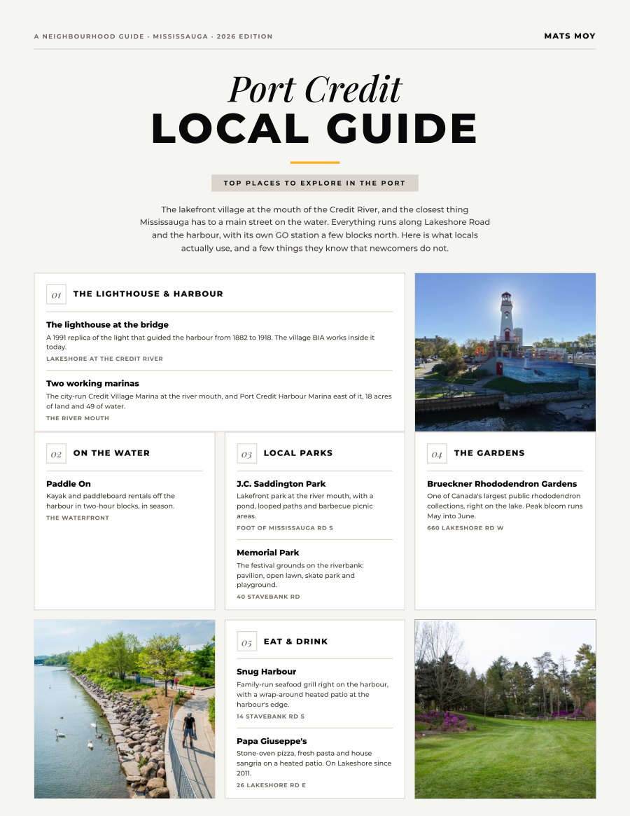 The first page of the Port Credit guide, showing the title and the ten numbered local picks