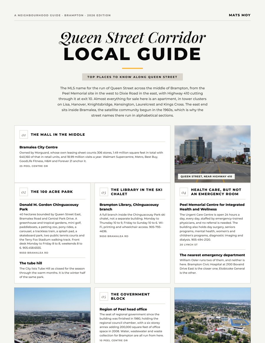The first page of the Queen Street Corridor guide, showing the title and the ten numbered local picks