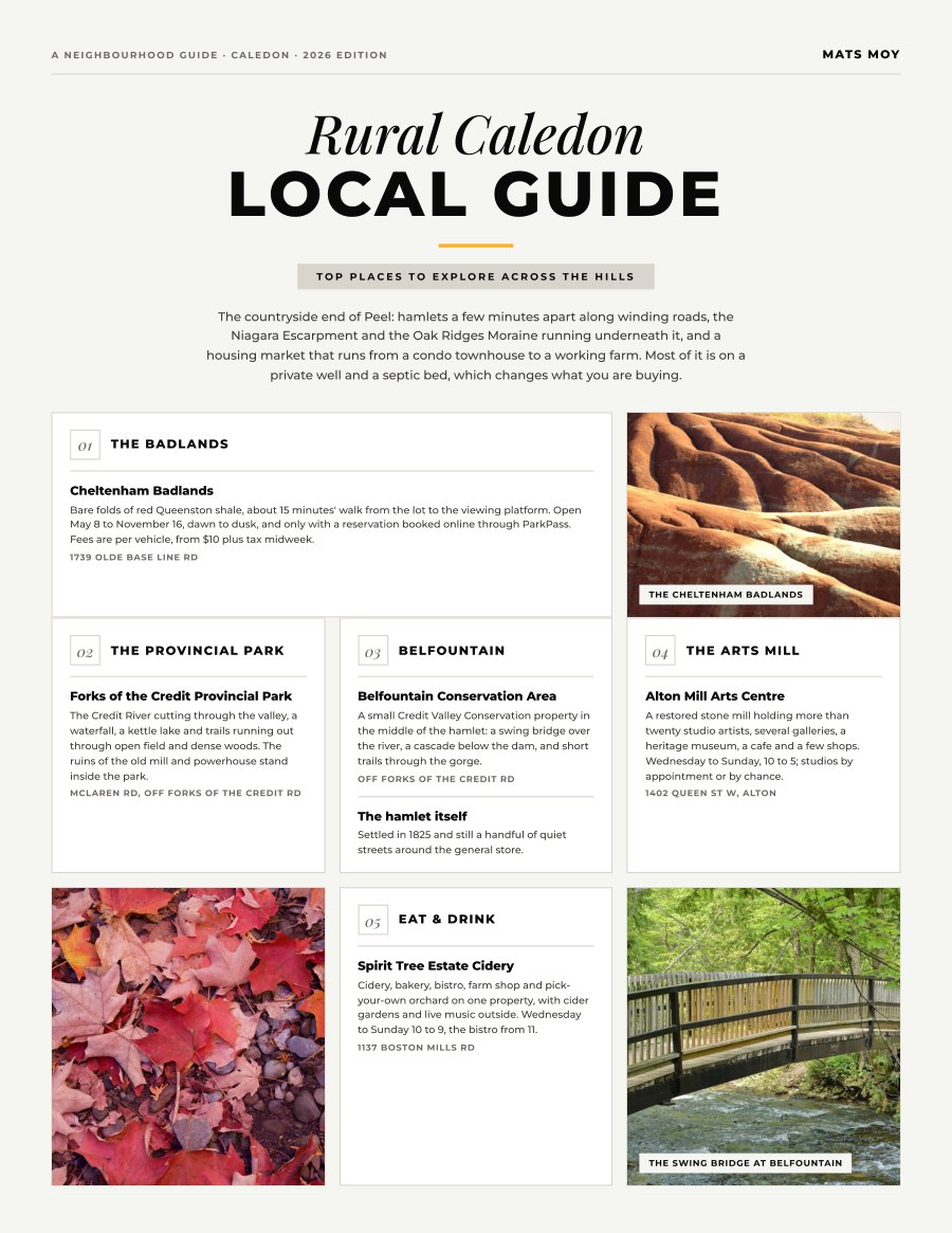 The first page of the Rural Caledon guide, showing the title and the ten numbered local picks