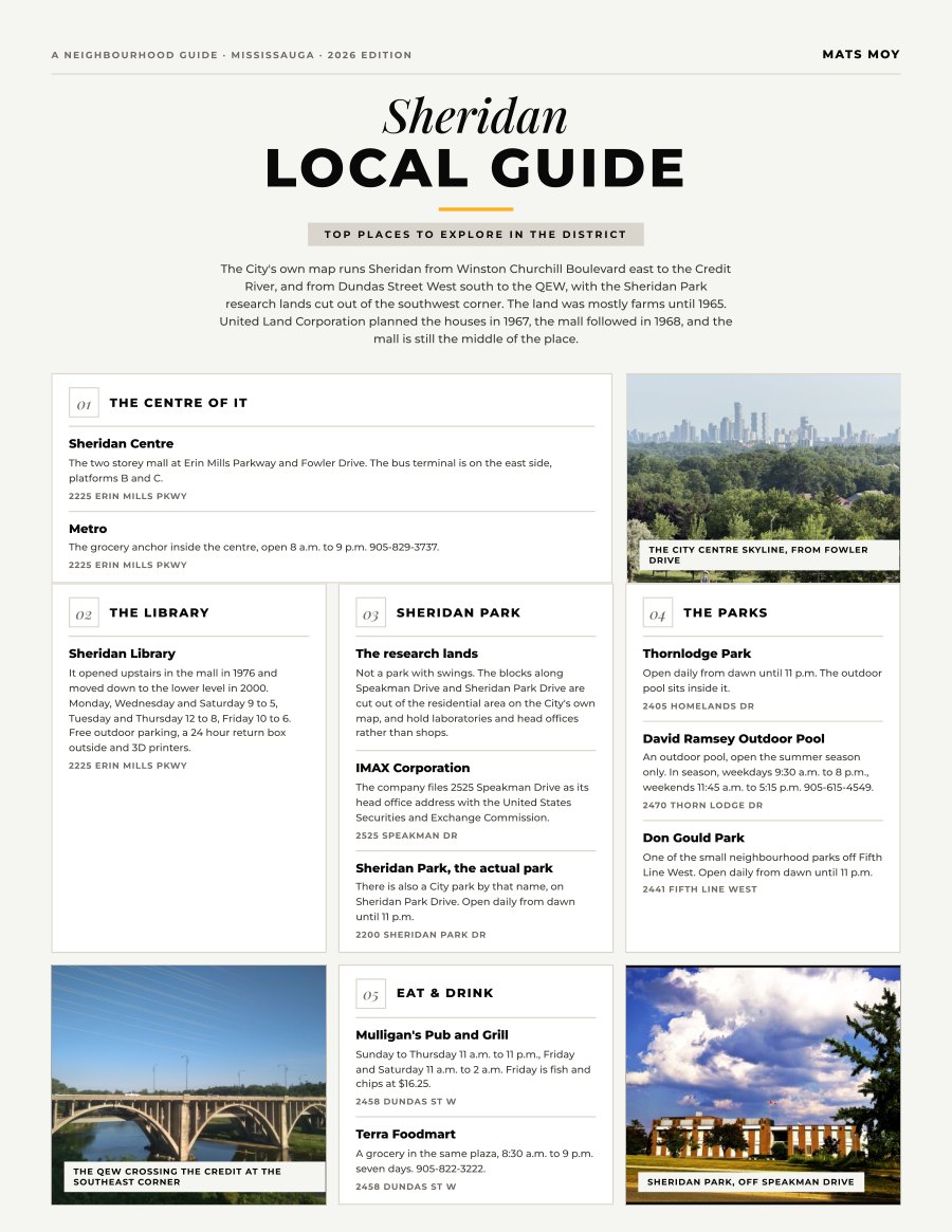 The first page of the Sheridan guide, showing the title and the ten numbered local picks