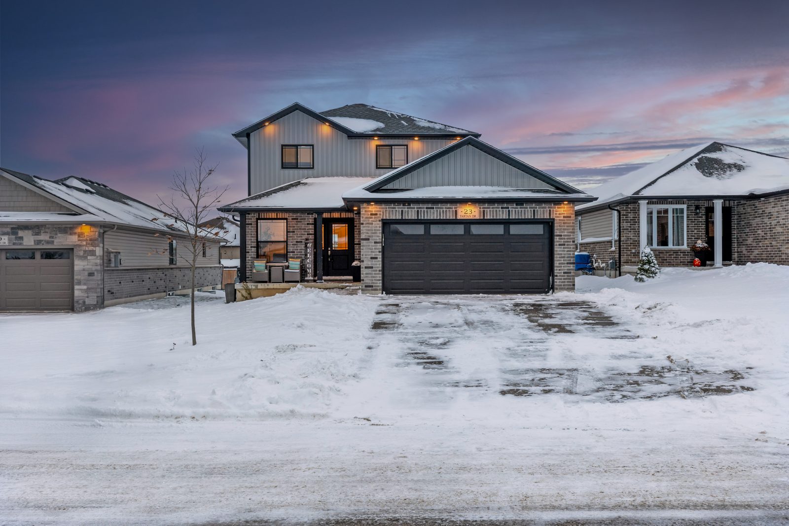 23 Tartan Dr, Embro: front exterior at twilight